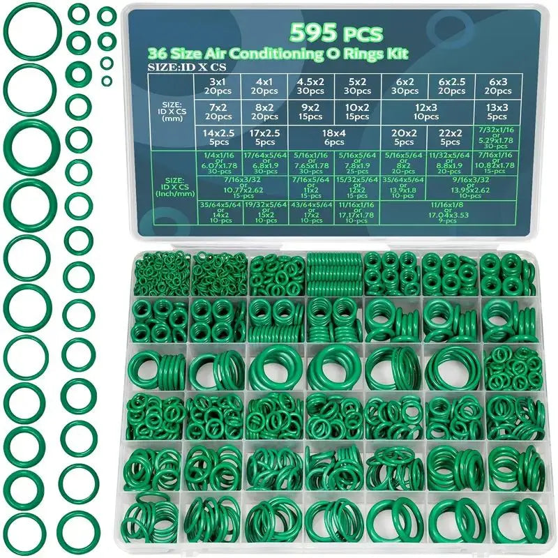 595pcs Air Conditioning O Ring Kit, 36 Size Seal Rubber O-Rings