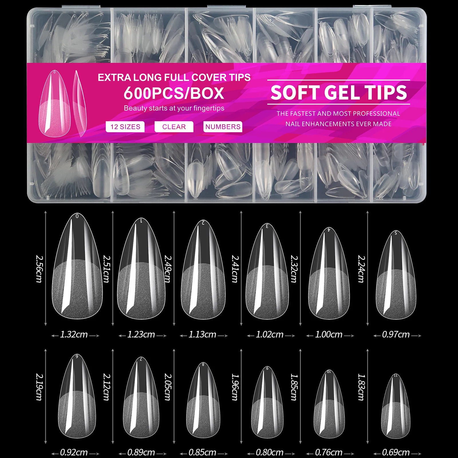 100/600Pcs Short Almond Nail Tips Soft Gel Nail Tips Full Cover False