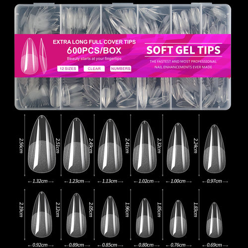 100/600Pcs Short Almond Nail Tips Soft Gel Nail Tips Full Cover False