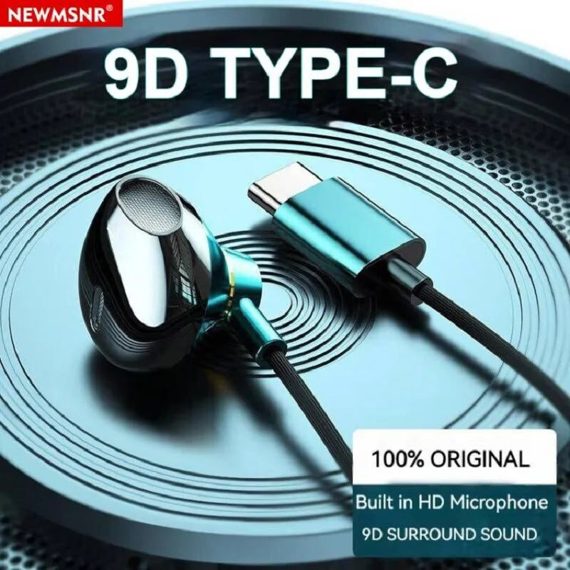 #Type C Headphones HiFi Bass Stereo Volume Control Headset With HD Mic