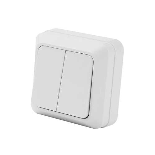 White EU Standard Rocker Switch On/Off Wall Surface 2 Gang 1 Way