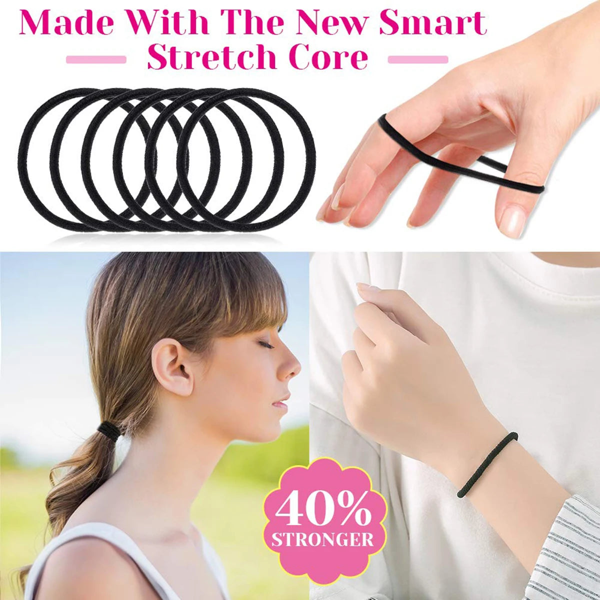 98 Pcs Black Elastics Small Hair Ties Elastics Small Hair Rubber Bands