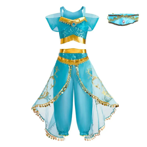 Kids Arabian Princess Dress Girls Halloween Jasmine Costume Children