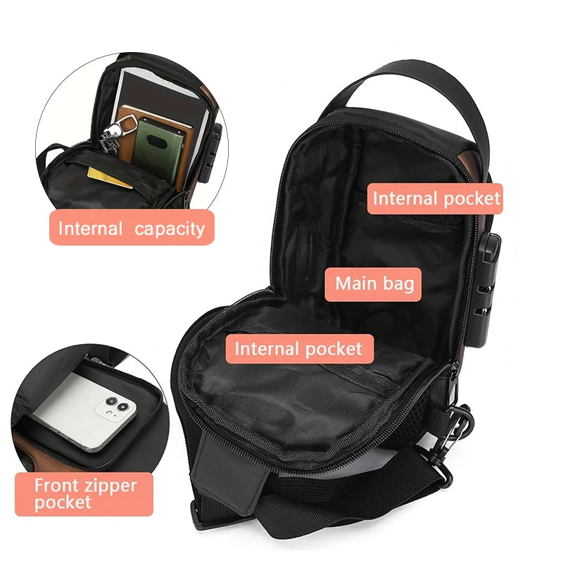Durable Oxford Fabric Men's Sling Bag - Stylish Motorcycle Crossbody