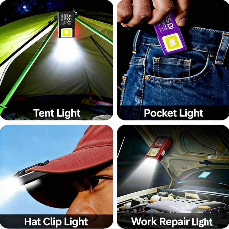 Mini COB LED Flashlight USB C Rechargeable Powerful Work Light  with