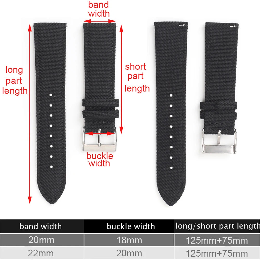 18mm 19mm 20mm 21mm 22mm 24mm Waterproof Sailcloth Watch Strap