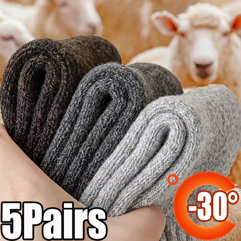 5 Pairs Winter Warm Men’s Socks Wool Male Women Socks Super Thicker
