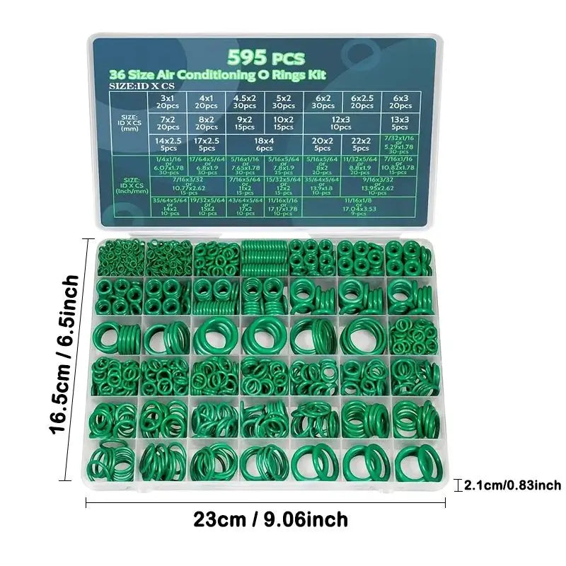 595pcs Air Conditioning O Ring Kit, 36 Size Seal Rubber O-Rings