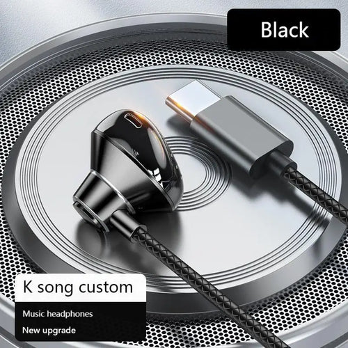 #Type C Headphones HiFi Bass Stereo Volume Control Headset With HD Mic