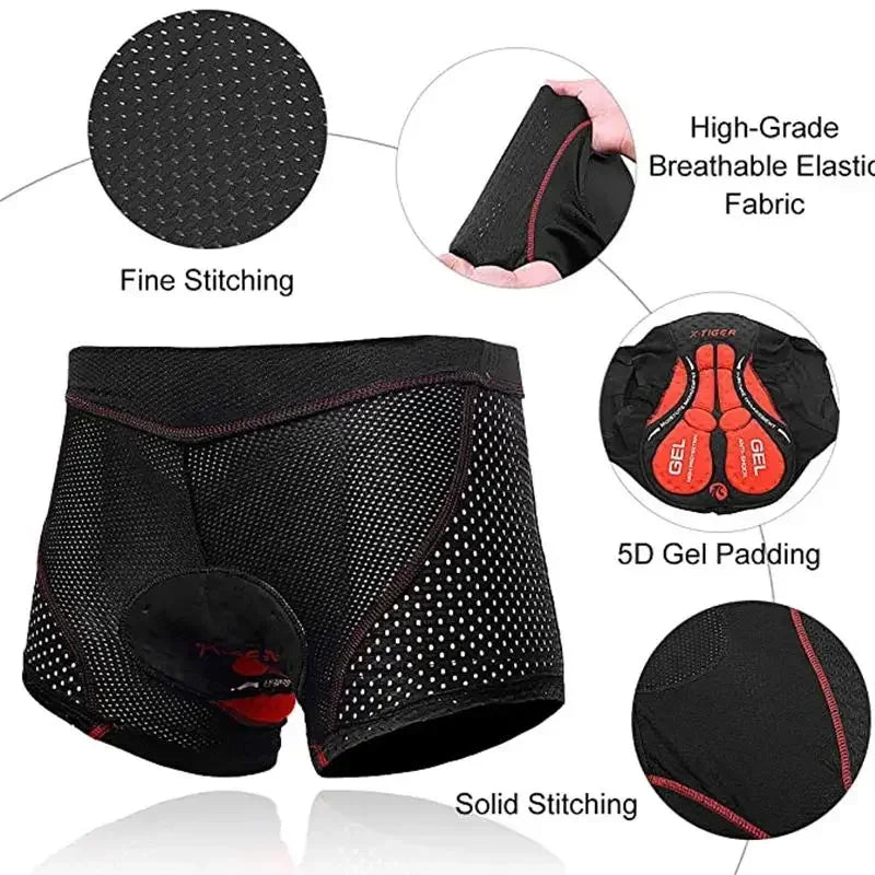 X-TIGER Men's Cycling Underwear Shorts 5D Cushion Race Athletic Shorts