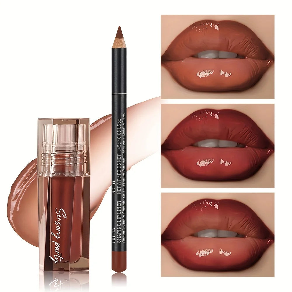 Hydrating Lip Gloss + Lip Liner Kit, 3D Precision Lip Contour, Plump