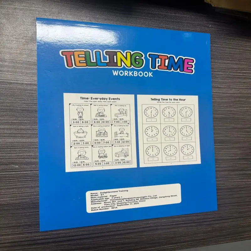 Kids Telling Time Workbook, Early Educational Clock Learning Book, Fun
