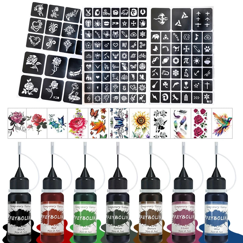 Long-Lasting Temporary Tattoo Inks with 3 Tattoo stickers Kit,Freehand