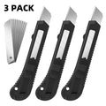 3 Pack Utility Knife Box Cutter Retractable, Compact Box Knife for