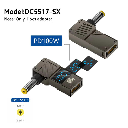 PD100W Type-C to DC Plug Converter USB C to DC Laptop Charging Adapter