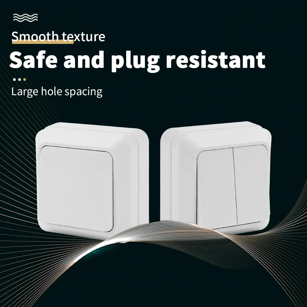 White EU Standard Rocker Switch On/Off Wall Surface 2 Gang 1 Way