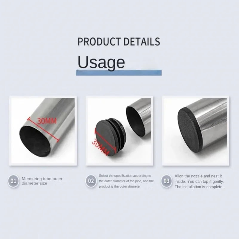8 PCS Black Round Plastic Blanking End Cap Tube Pipe Inserts Plug Bung