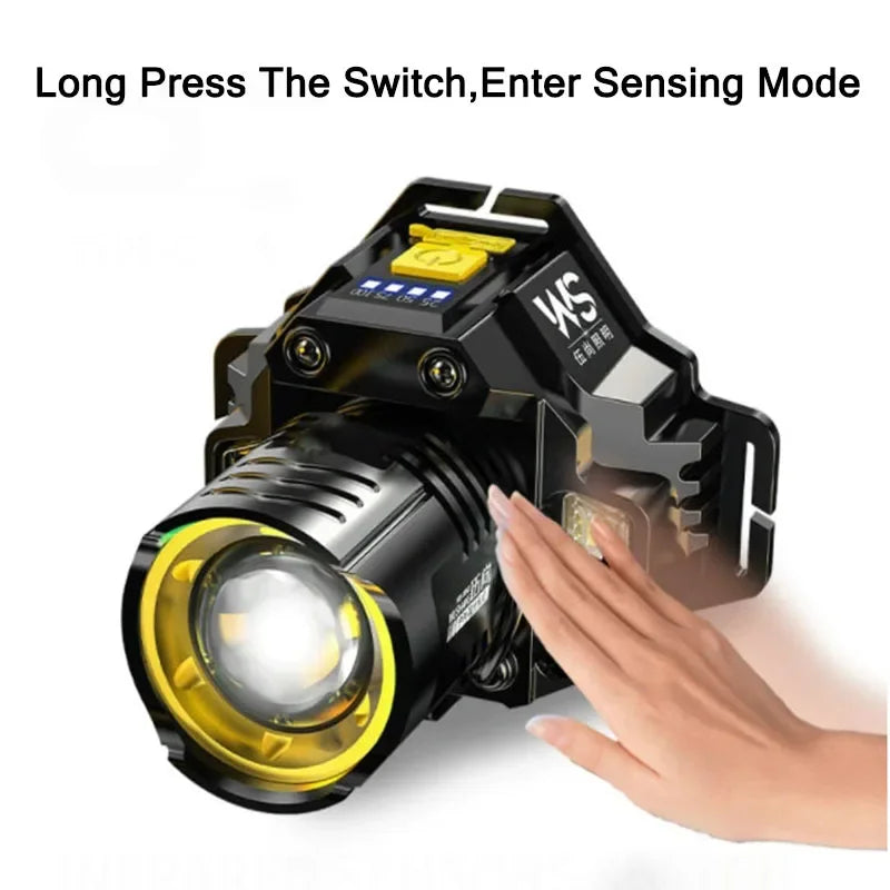 Powerful LED Headlamp Motion Sensor Headlight 18650 Rechargeable COB