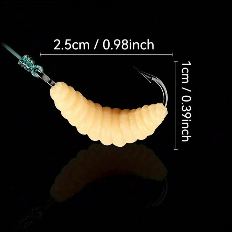 Rubber Maggots Fishing Bait Set with Hooks - Versatile Grub Lures for