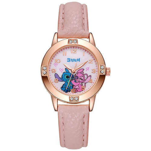 New Cartoon Pattern Stitch Girls Watches for Kids Leather Strap