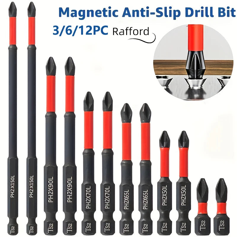 Magnetic Non-Slip Drill Bit Set 3/6/12 Pieces, S2 Steel, Crosshead and