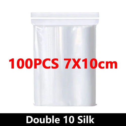 100Pcs Thicken Zipper Sealed Bags Clear Plastic Storage Bag for Small