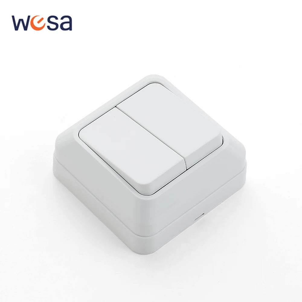 White EU Standard Rocker Switch On/Off Wall Surface 2 Gang 1 Way