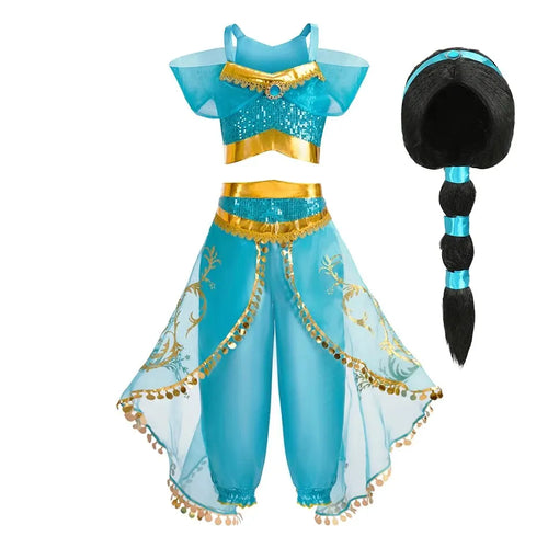 Kids Arabian Princess Dress Girls Halloween Jasmine Costume Children