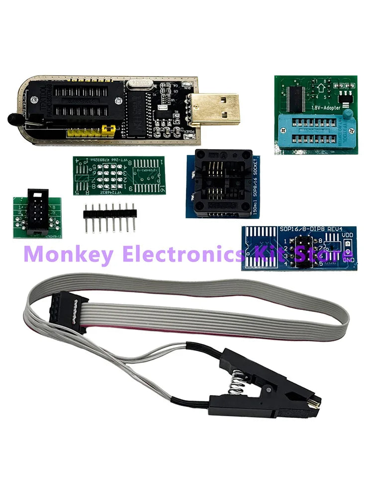 CH341A Programmer adapter + SOP8 clip+ SOIC8 adapter with cable+1.8V