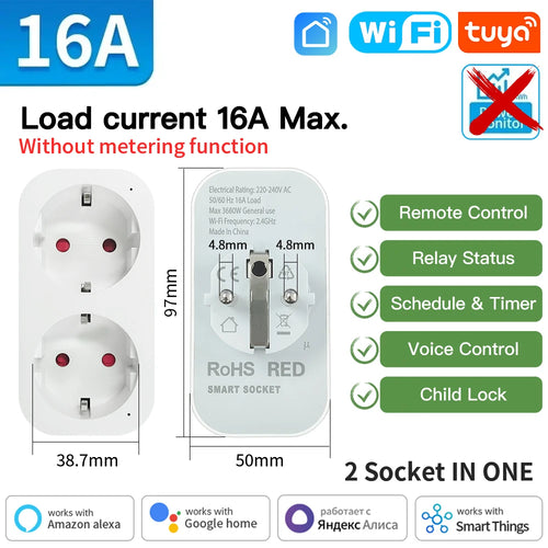 TNCE Tuya Wifi/Zigbee3.0 Smart Socket EU Plug 16/20A Power Monitor