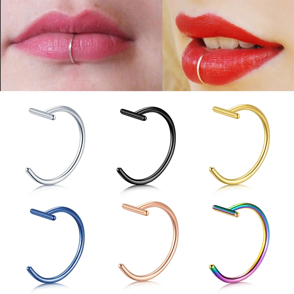 1PCS Fake Piercing Lip Rings Nose Nostril Ring Septum Clip On Mouth