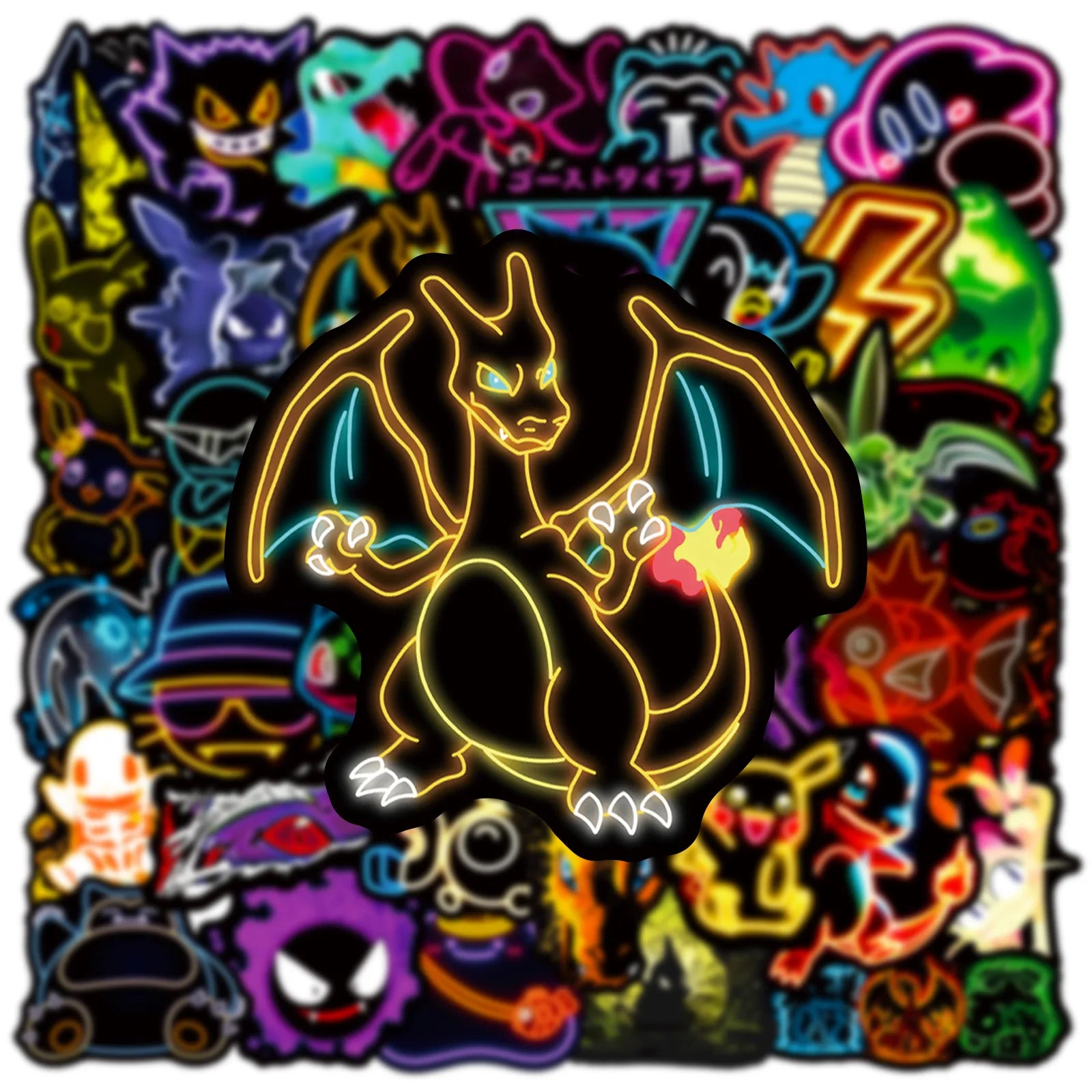 50pcs Anime Neon Pokemon Stickers Pikachu Cartoon Decals Waterproof