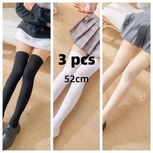 Solid Color Lolita Long Stockings JK Women Girls Cute Black White