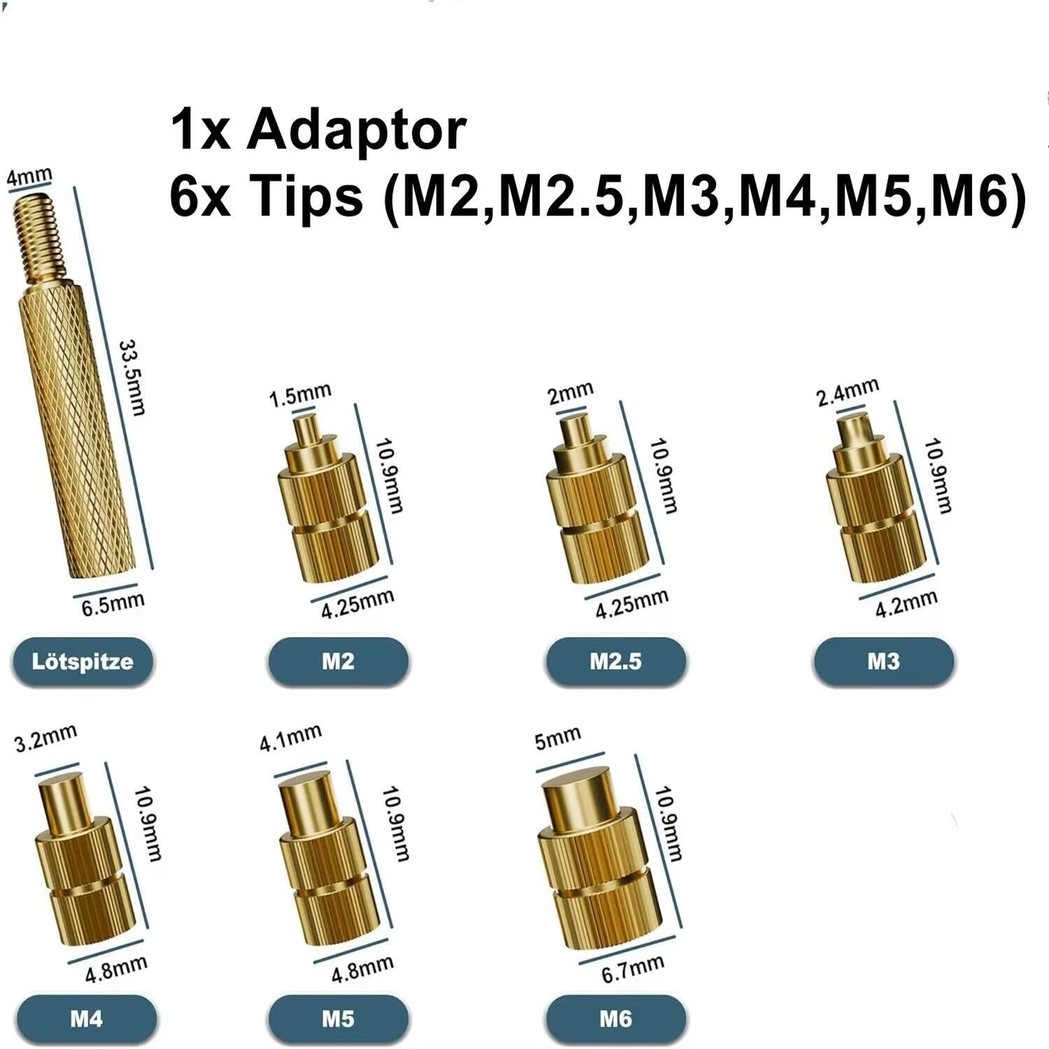 Heat Set Insert Soldering Iron Tip Head M2 M2.5 M3 M4 M5 M6 Hot Melt