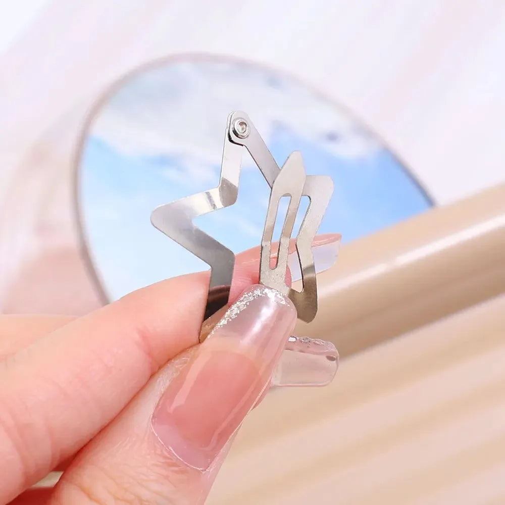10/25/50/100/200pcs Y2K Silver Star Hair Clips for Girls Metal Snap