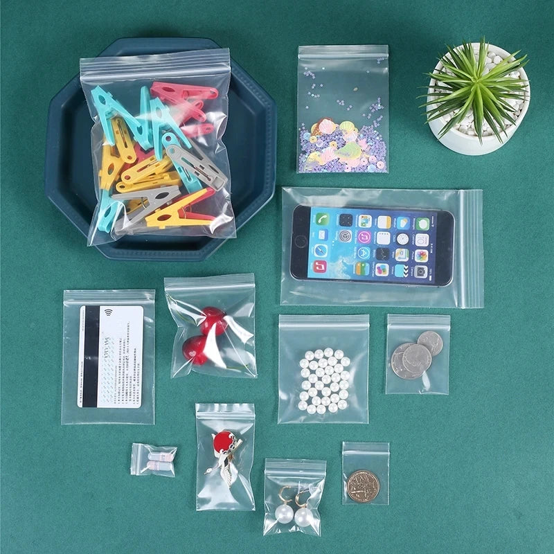 100Pcs Thicken Zipper Sealed Bags Clear Plastic Storage Bag for Small