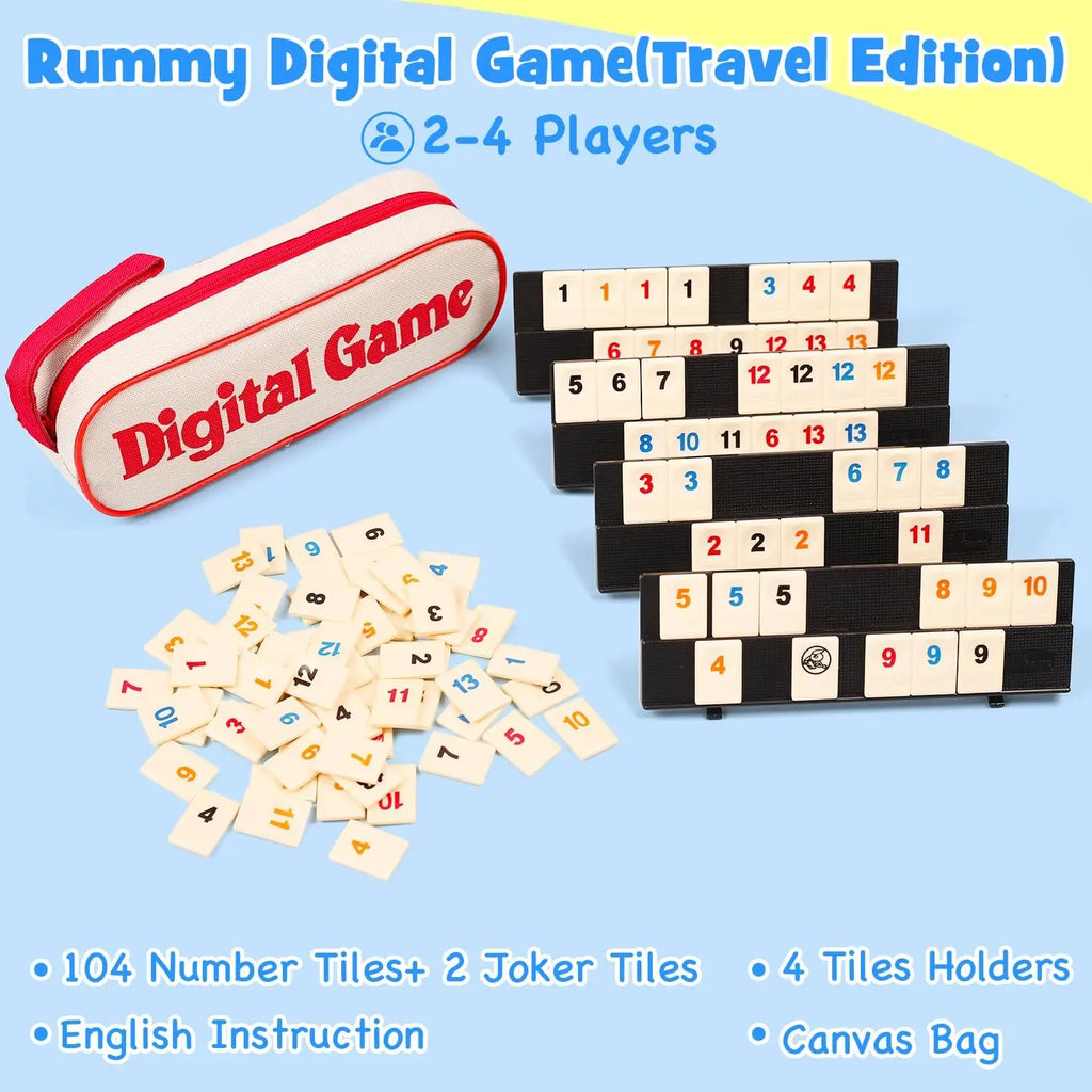 Rummy Cube Game with 4 Racks, 106 Rummy Cube Game Set with Portable