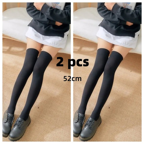 Solid Color Lolita Long Stockings JK Women Girls Cute Black White