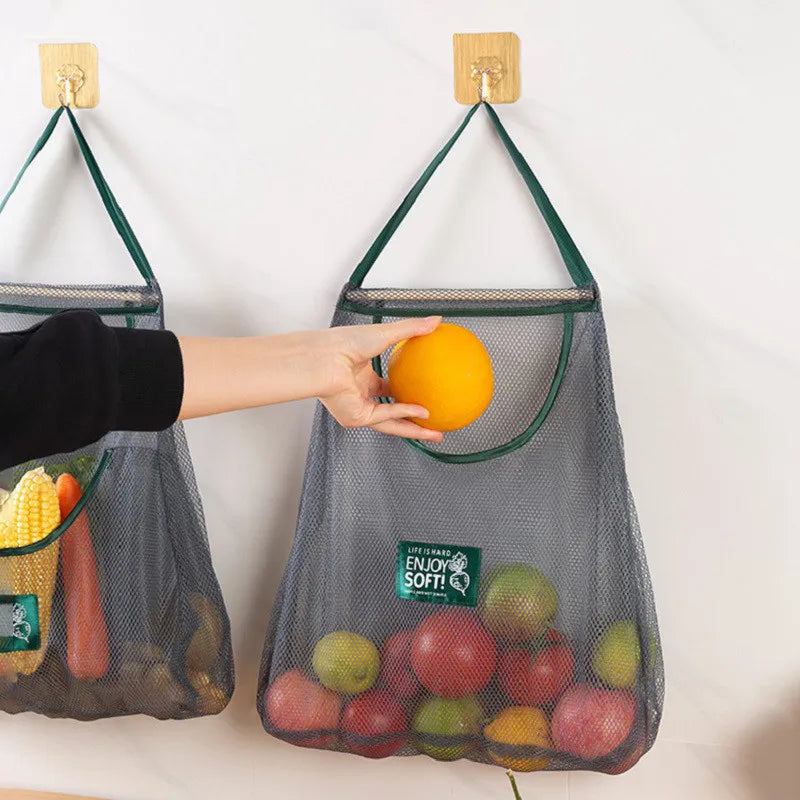 Reusable Storage Bags Kitchen Hanging Mesh Bag Home Fruit And