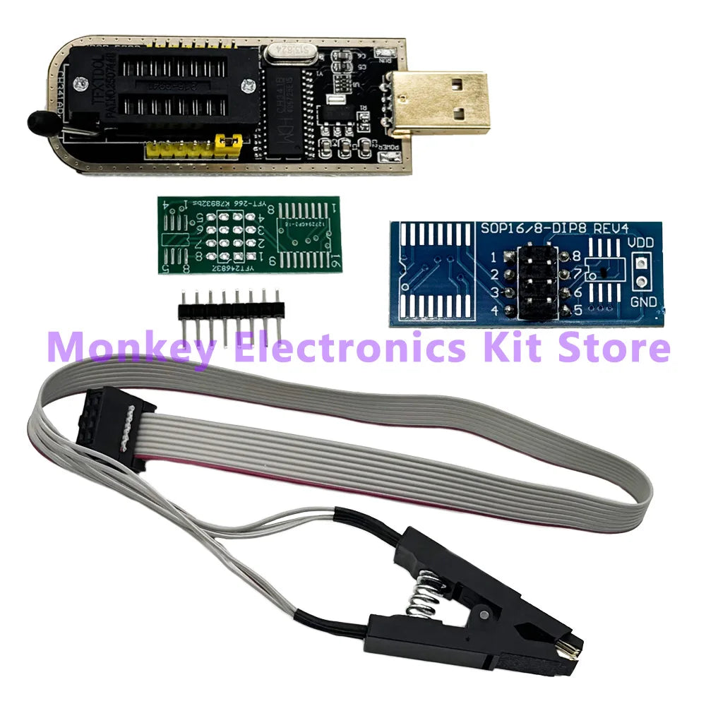 CH341A Programmer adapter + SOP8 clip+ SOIC8 adapter with cable+1.8V