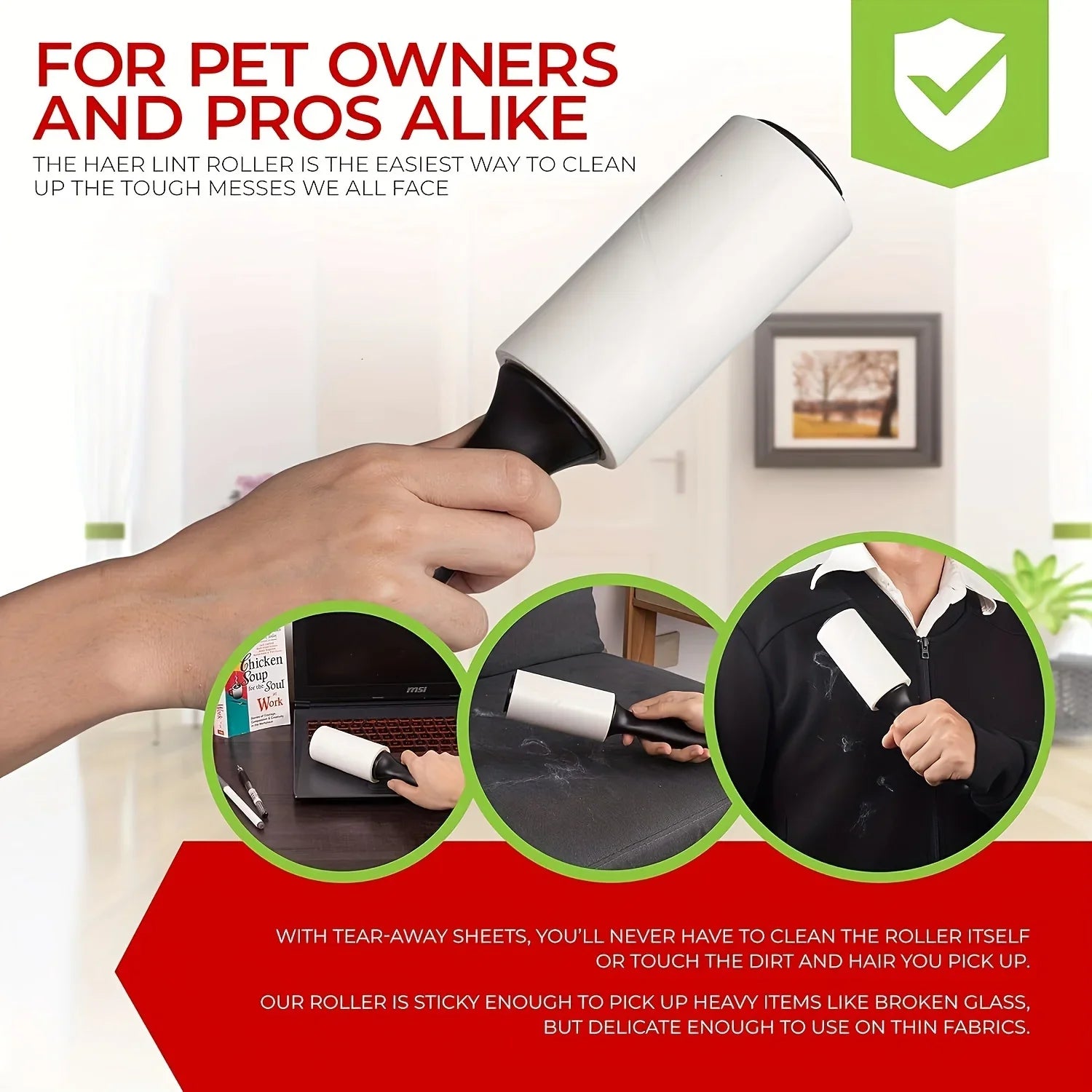 Extra-Sticky Lint Roller for Pet Hair Removal 60 Sheets/Roll,Ideal for