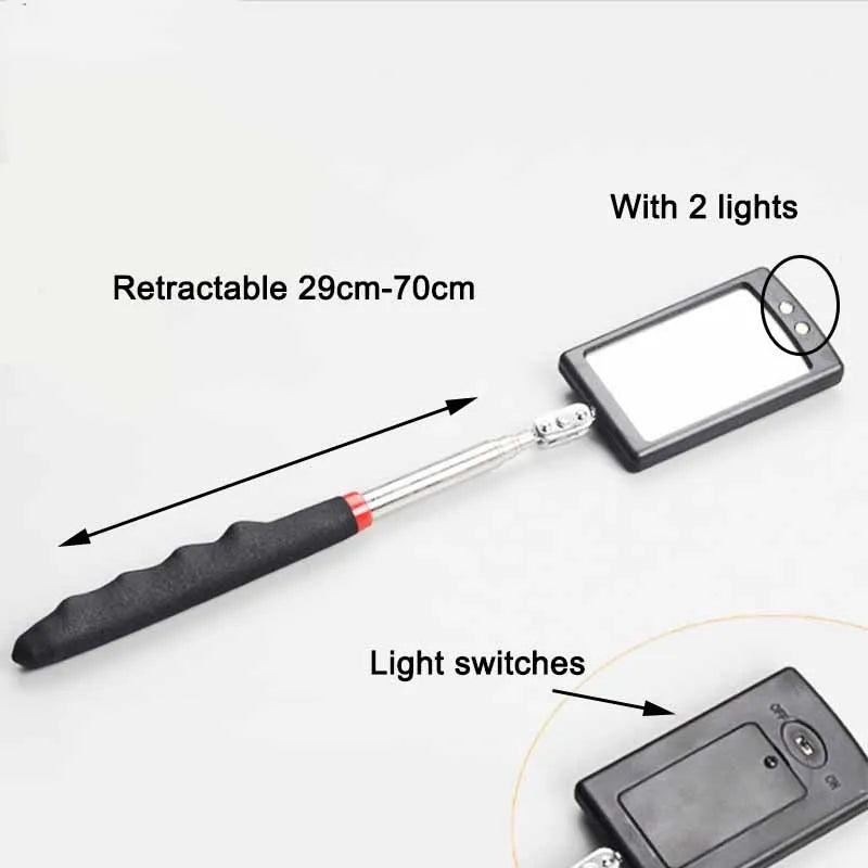 360° Inspection Mirror LED Light Telescoping Mirrors Extend Mechanic