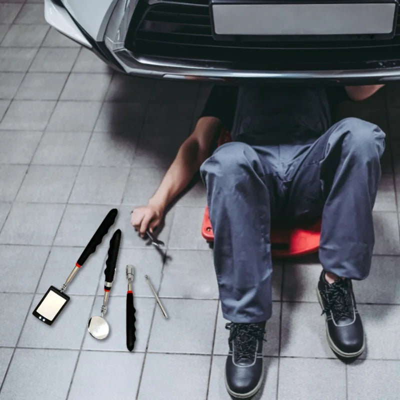360° Inspection Mirror LED Light Telescoping Mirrors Extend Mechanic