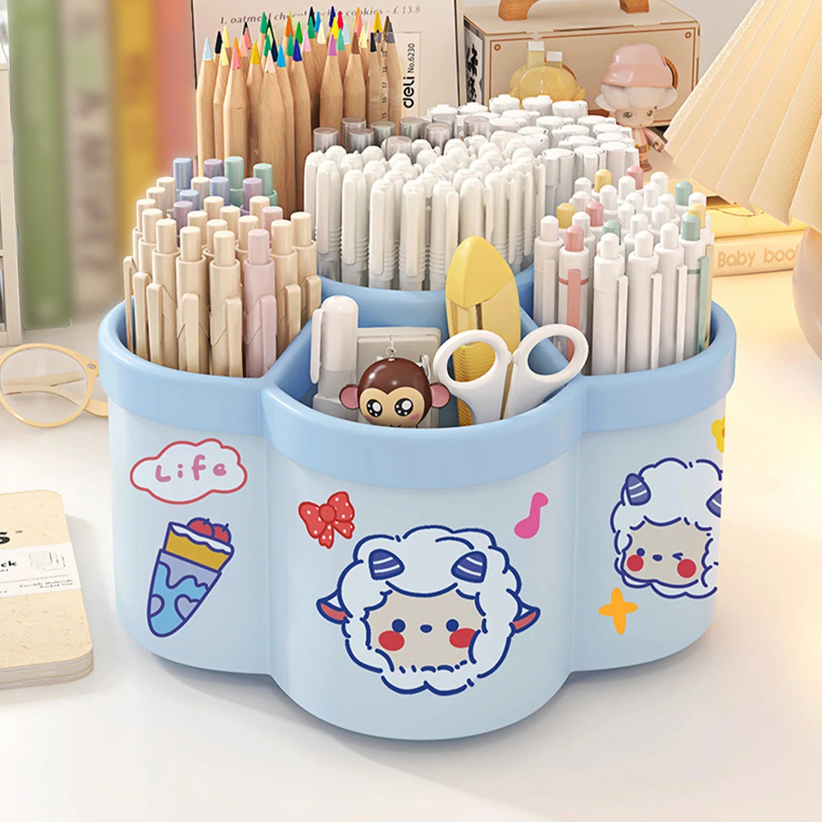 Rotating Pen Holder Desk Organizers Large Capacity Pen Storage Box