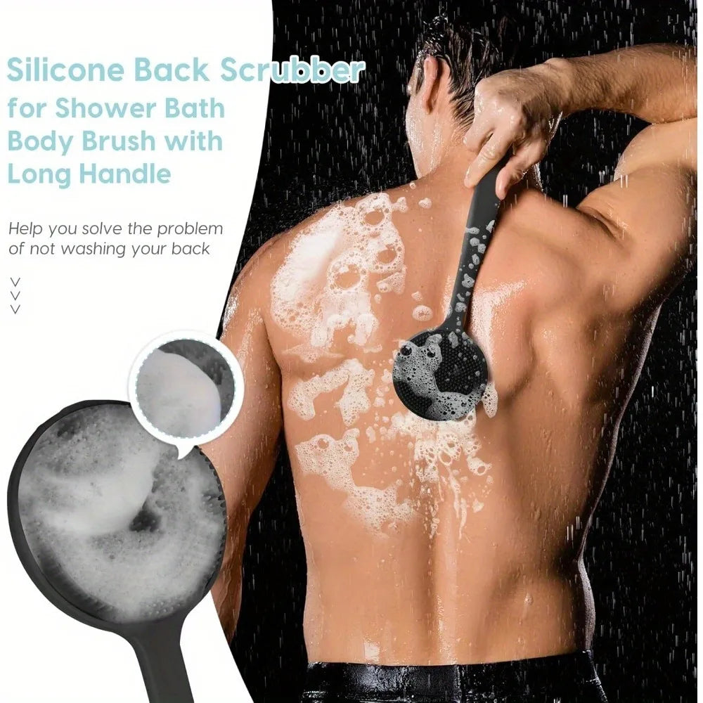 Silicone Back Scrubber Brush for Shower  Long Handle Body Deep