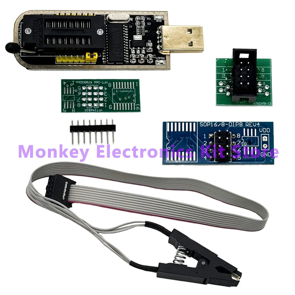 CH341A Programmer adapter + SOP8 clip+ SOIC8 adapter with cable+1.8V