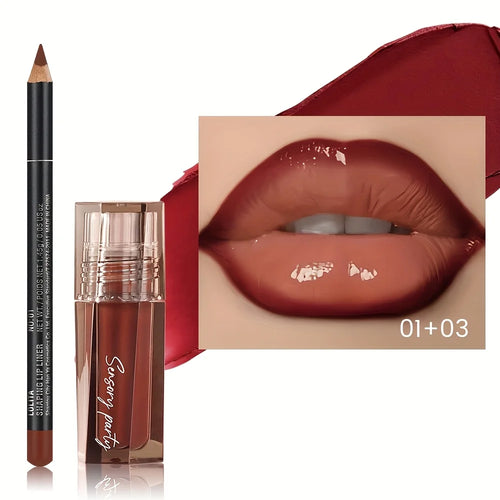 Hydrating Lip Gloss + Lip Liner Kit, 3D Precision Lip Contour, Plump