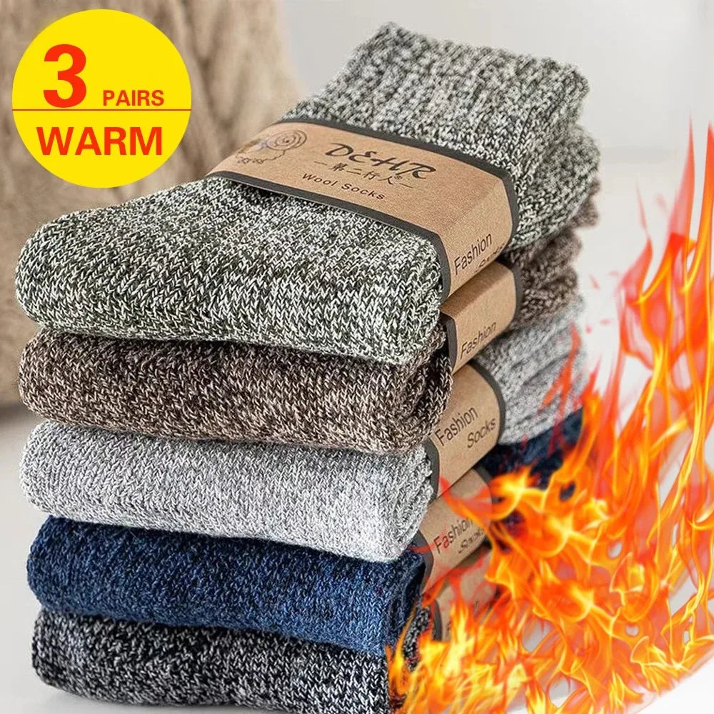 3 Pairs Winter Thick Warm Men’s Wool Socks Outdoor Thermal