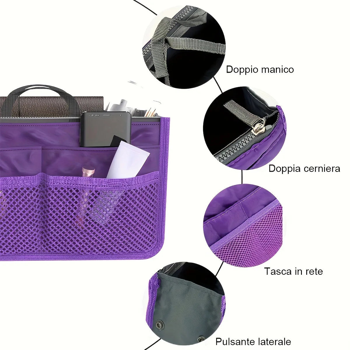 Multifunctional Bi-fold Storage Bag Double Zipper Large Capacity