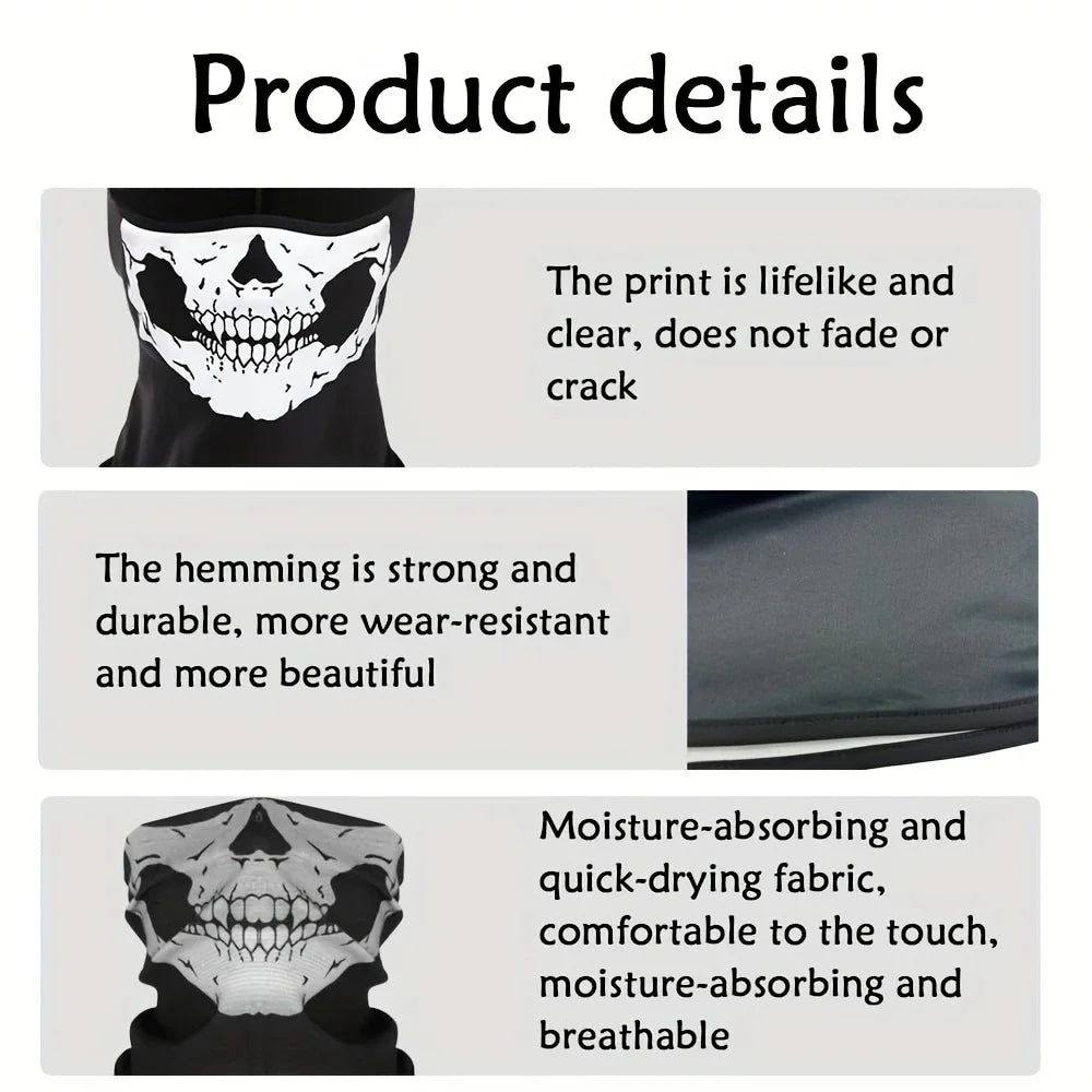 Motorcycle Balaclava Full Face Mask Skull Print Motorbike Full Face